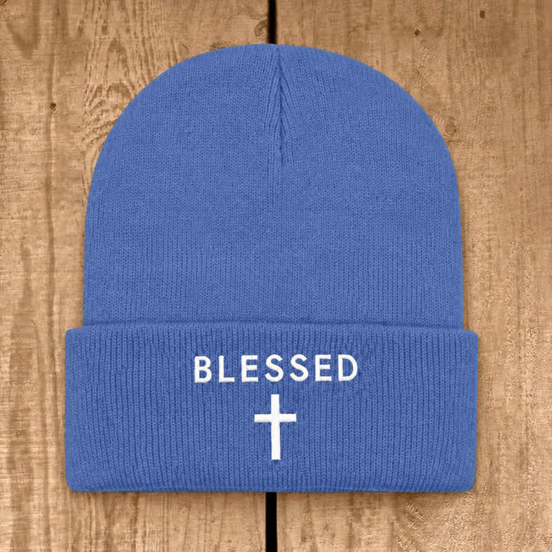 Christianartworkshop Blessed Cross Print Unisex Cotton Knit Beanie - Cyan - image 27