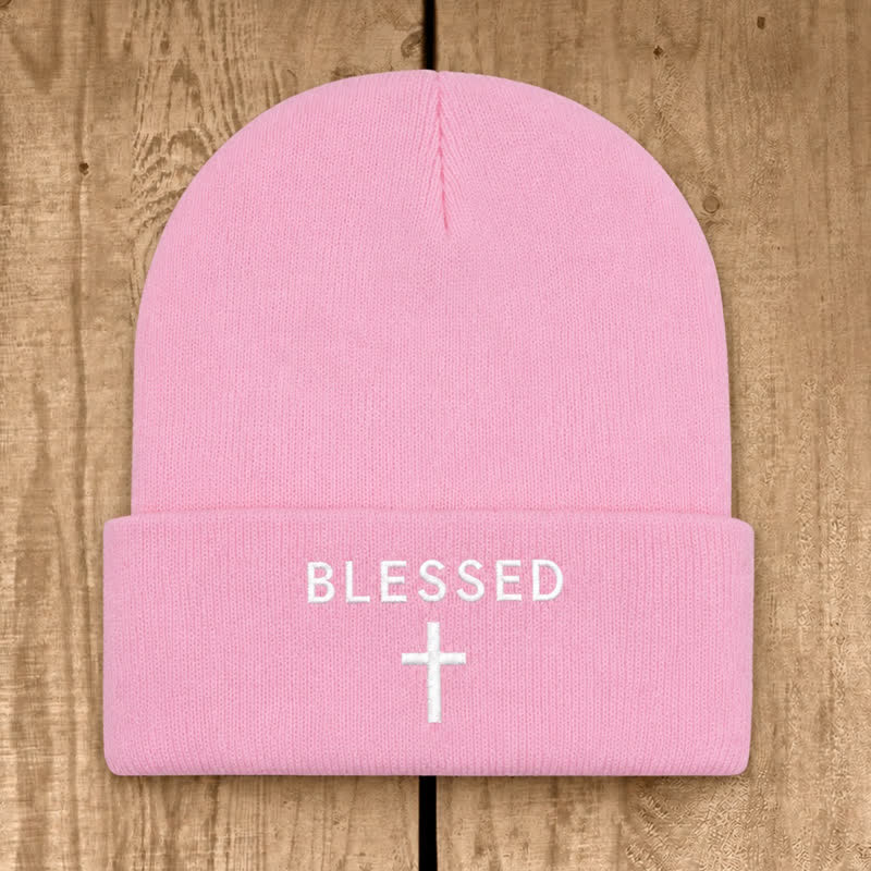 Christianartworkshop Blessed Cross Print Unisex Cotton Knit Beanie - Pink - image 7