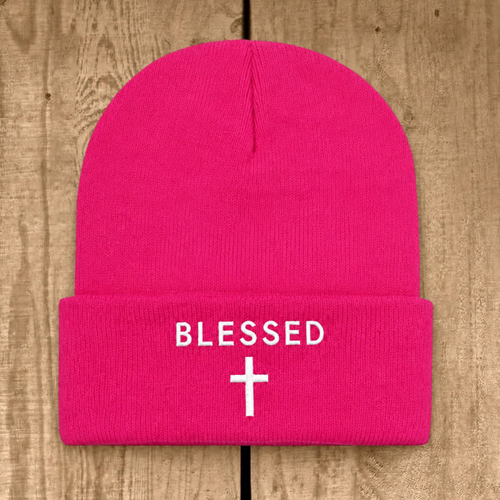 Christianartworkshop Blessed Cross Print Unisex Cotton Knit Beanie - Rose - image 8