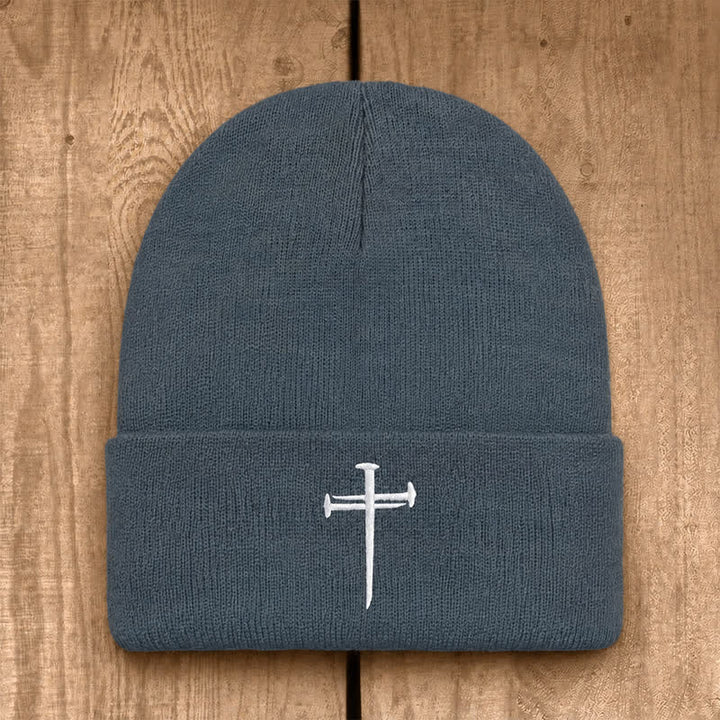 Christianartworkshop Nail Cross Print Unisex Cotton Knit Beanie - Silver Gray - image 4
