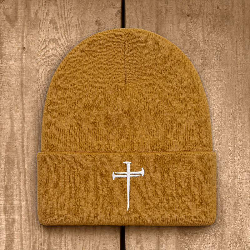Christianartworkshop Nail Cross Print Unisex Cotton Knit Beanie - Caramel - image 8