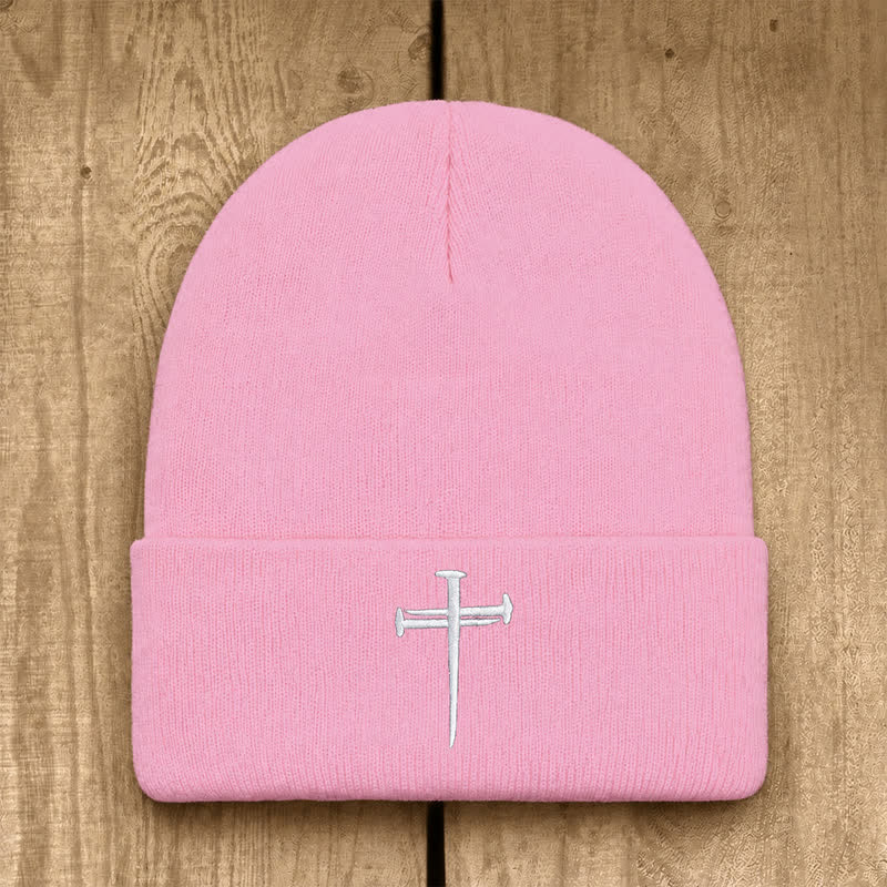 Christianartworkshop Nail Cross Print Unisex Cotton Knit Beanie - Pink - image 9