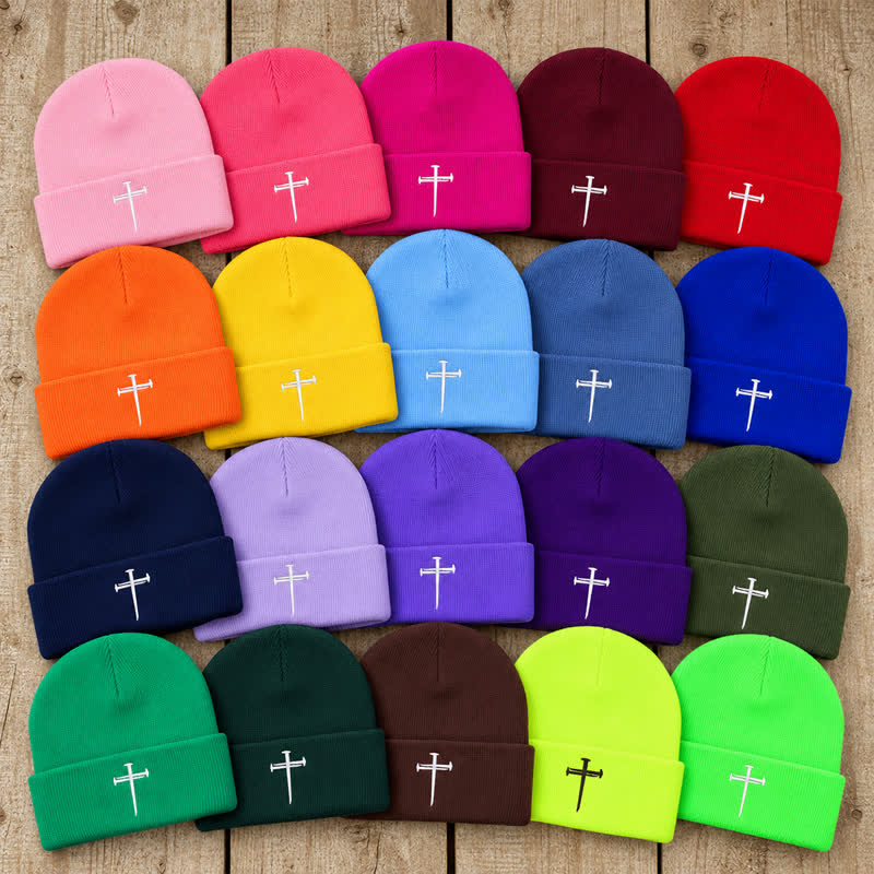Christianartworkshop Nail Cross Print Unisex Cotton Knit Beanie - image 1