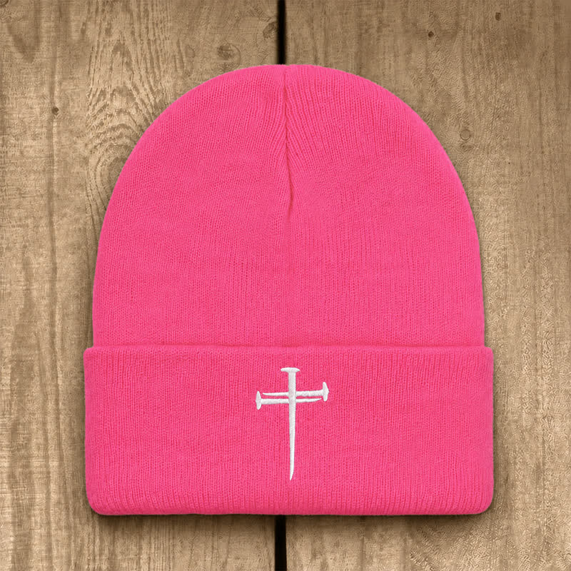 Christianartworkshop Nail Cross Print Unisex Cotton Knit Beanie - Watermelon Red - image 10