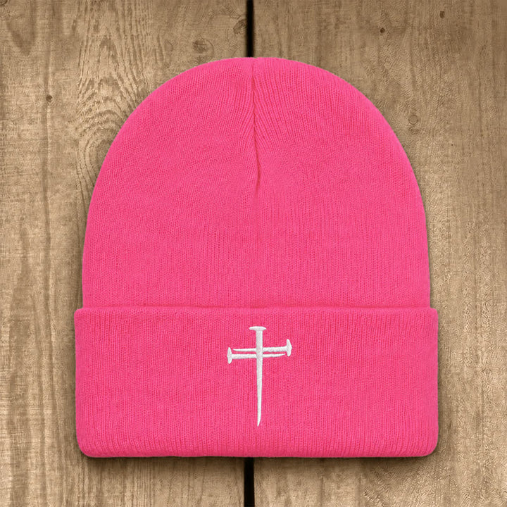 Christianartworkshop Nail Cross Print Unisex Cotton Knit Beanie - Watermelon Red - image 10