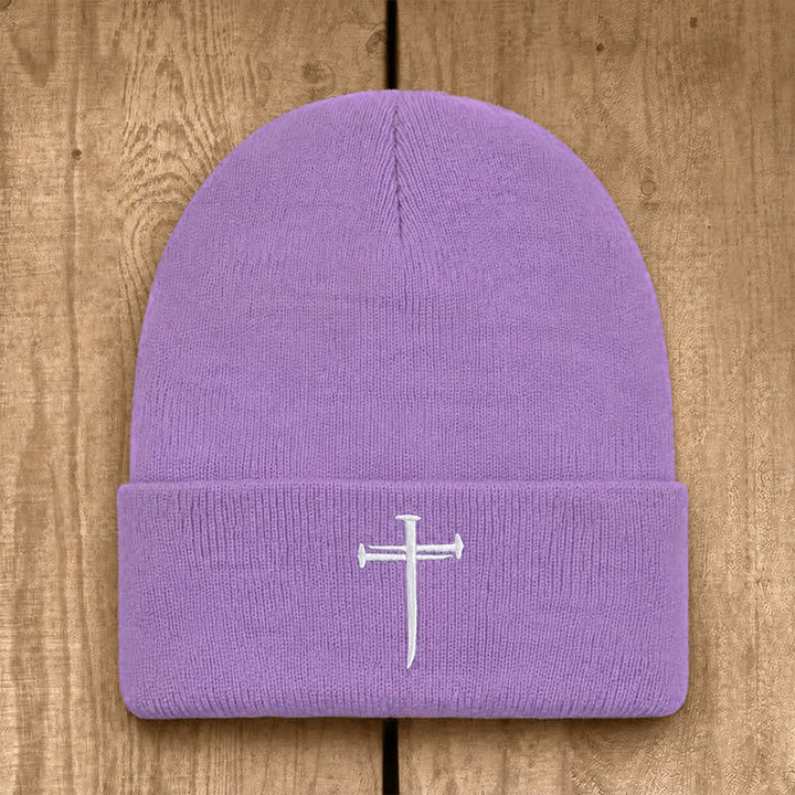 Christianartworkshop Nail Cross Print Unisex Cotton Knit Beanie - Light Purple - image 20