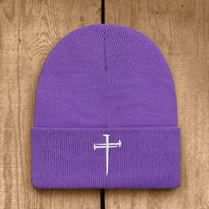 Christianartworkshop Nail Cross Print Unisex Cotton Knit Beanie - Purple - image 21