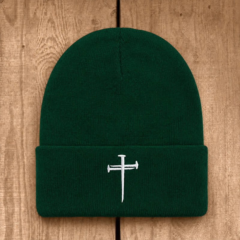Christianartworkshop Nail Cross Print Unisex Cotton Knit Beanie - Dark Green - image 25