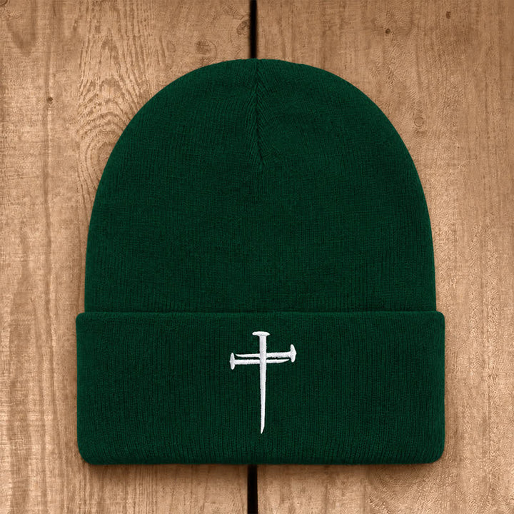 Christianartworkshop Nail Cross Print Unisex Cotton Knit Beanie - Dark Green - image 25