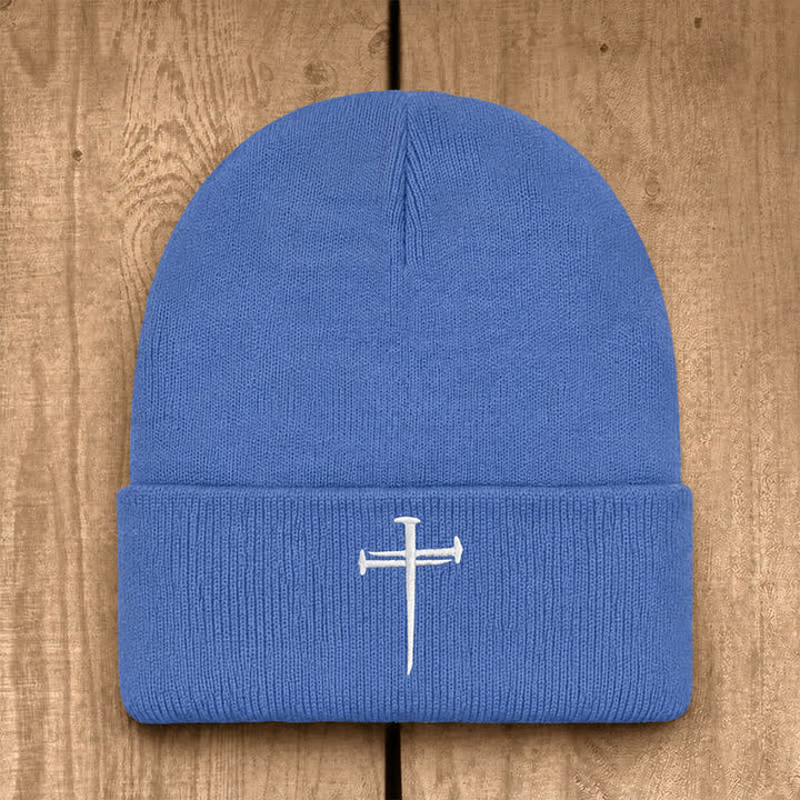 Christianartworkshop Nail Cross Print Unisex Cotton Knit Beanie - Cyan - image 17