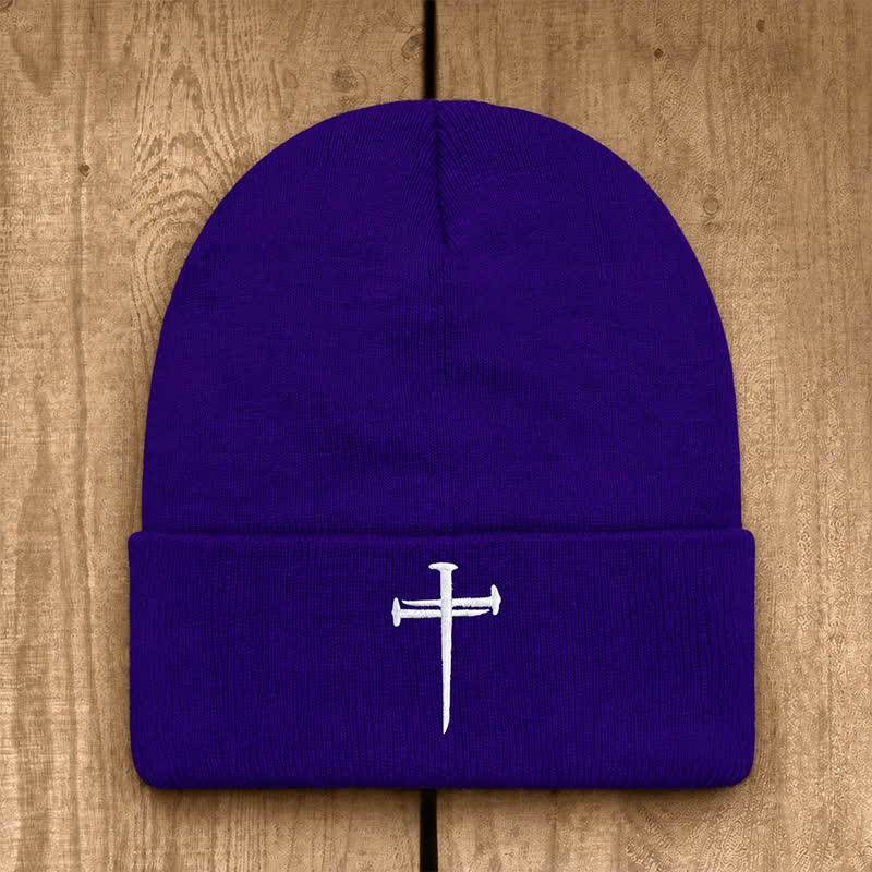 Christianartworkshop Nail Cross Print Unisex Cotton Knit Beanie - Dark Purple - image 22
