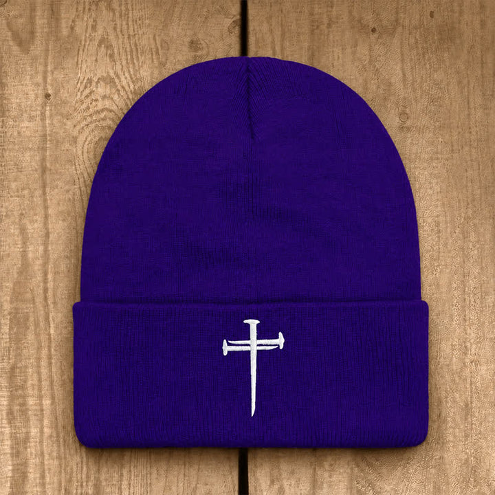 Christianartworkshop Nail Cross Print Unisex Cotton Knit Beanie - Dark Purple - image 22