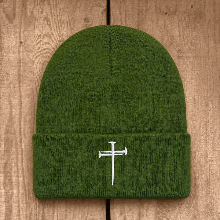 Christianartworkshop Nail Cross Print Unisex Cotton Knit Beanie - Army Green - image 23