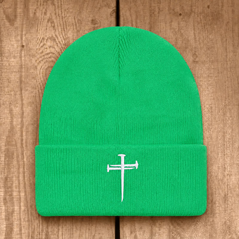 Christianartworkshop Nail Cross Print Unisex Cotton Knit Beanie - Neon Green - image 27