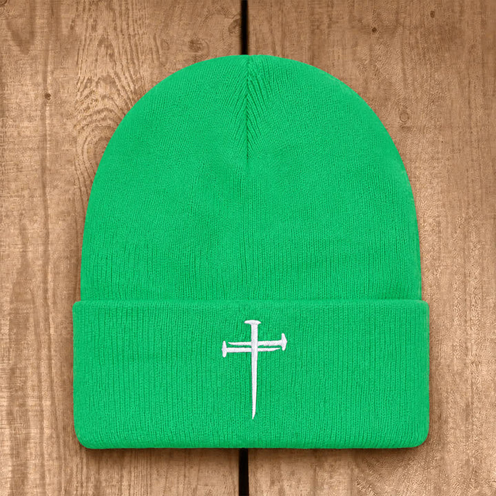Christianartworkshop Nail Cross Print Unisex Cotton Knit Beanie - Neon Green - image 27