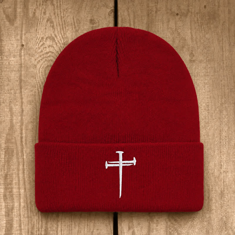 Christianartworkshop Nail Cross Print Unisex Cotton Knit Beanie - Wine - image 12
