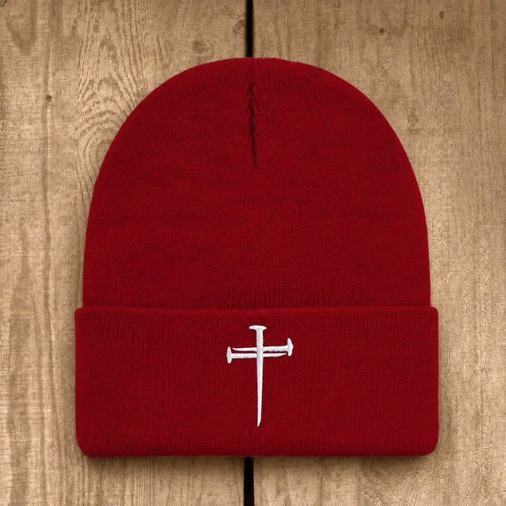Christianartworkshop Nail Cross Print Unisex Cotton Knit Beanie - Wine - image 12