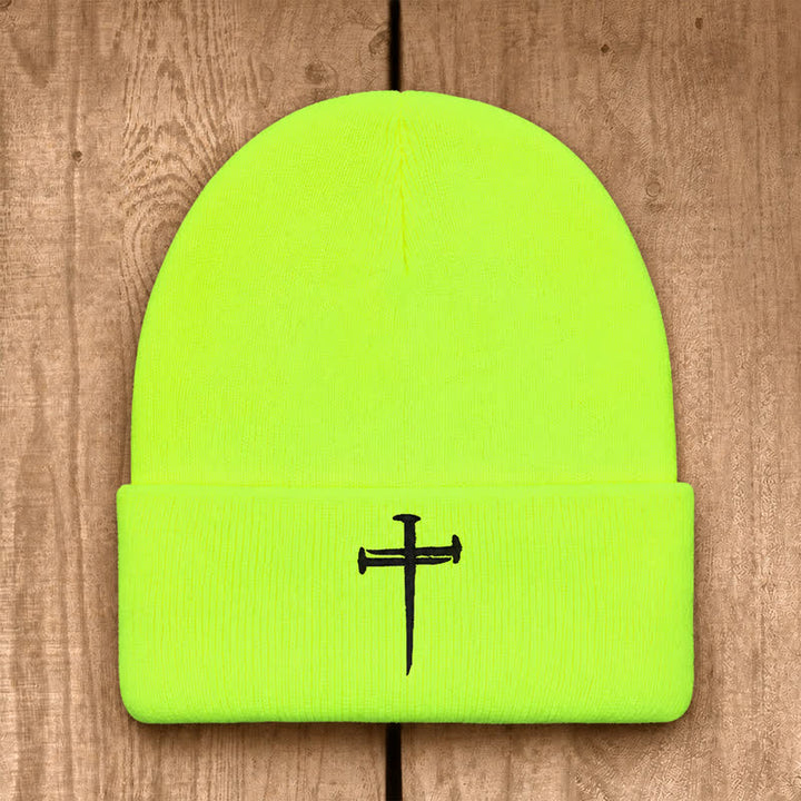 Christianartworkshop Nail Cross Print Unisex Cotton Knit Beanie - Neon Yellow - image 28