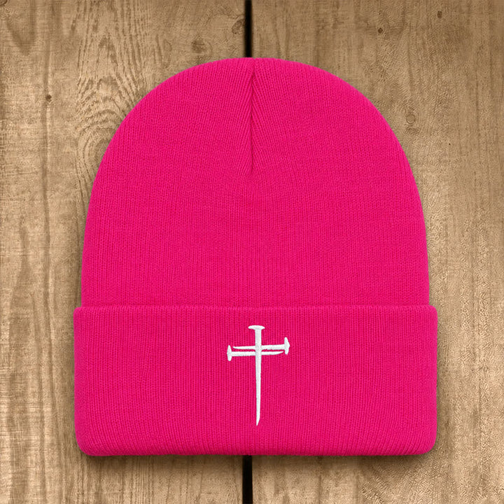 Christianartworkshop Nail Cross Print Unisex Cotton Knit Beanie - Rose - image 11