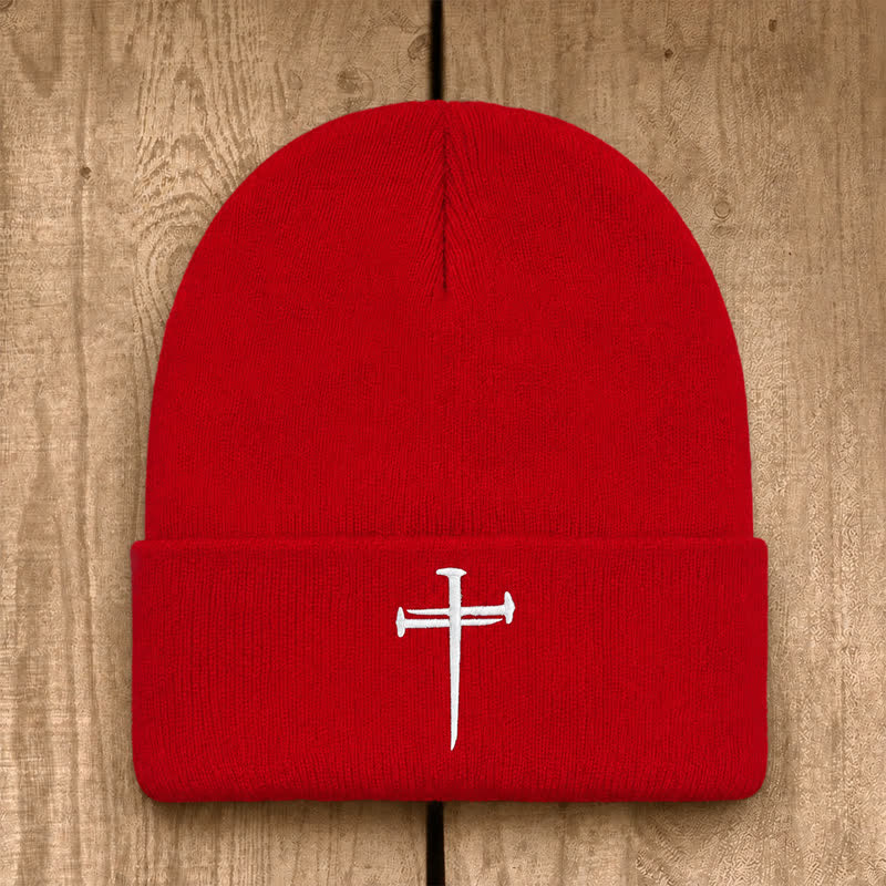 Christianartworkshop Nail Cross Print Unisex Cotton Knit Beanie - Red - image 13