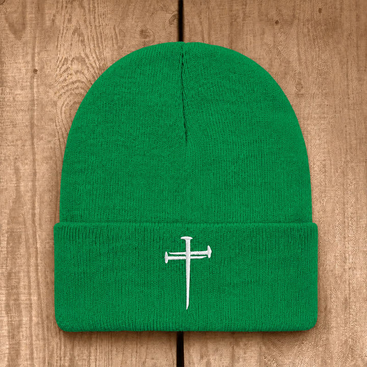 Christianartworkshop Nail Cross Print Unisex Cotton Knit Beanie - Green - image 24