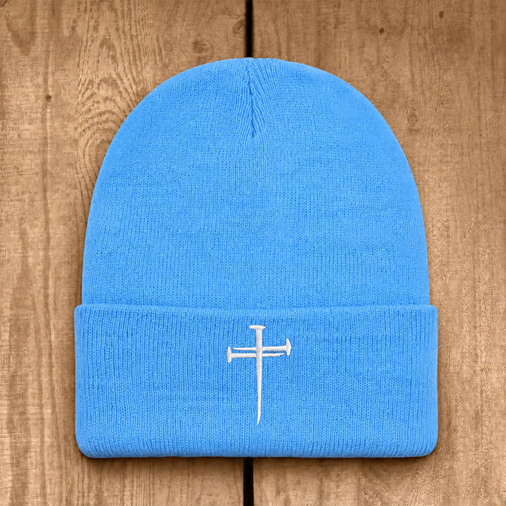 Christianartworkshop Nail Cross Print Unisex Cotton Knit Beanie - Sky Blue - image 16