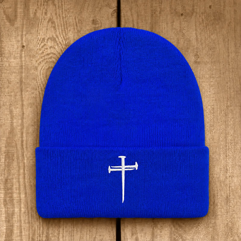 Christianartworkshop Nail Cross Print Unisex Cotton Knit Beanie - Royal Blue - image 18