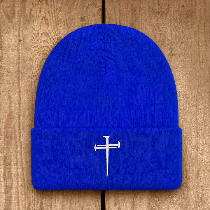 Christianartworkshop Nail Cross Print Unisex Cotton Knit Beanie - Royal Blue - image 18