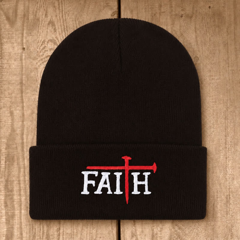 Christianartworkshop Faith Nail Cross Embroidery Unisex Cotton Knit Beanie - Coffee - image 22