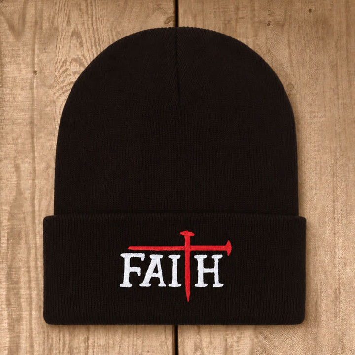 Christianartworkshop Faith Nail Cross Embroidery Unisex Cotton Knit Beanie - Coffee - image 22