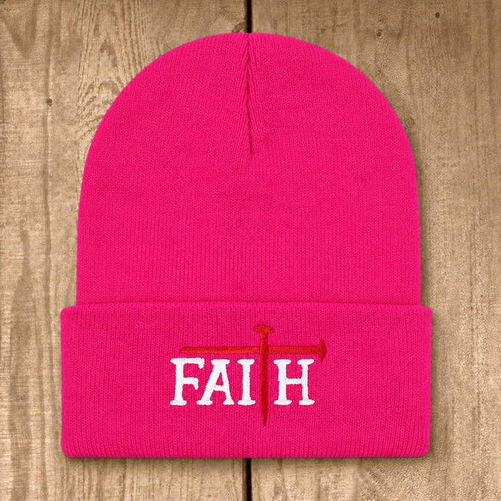 Christianartworkshop Faith Nail Cross Embroidery Unisex Cotton Knit Beanie - Rose - image 8