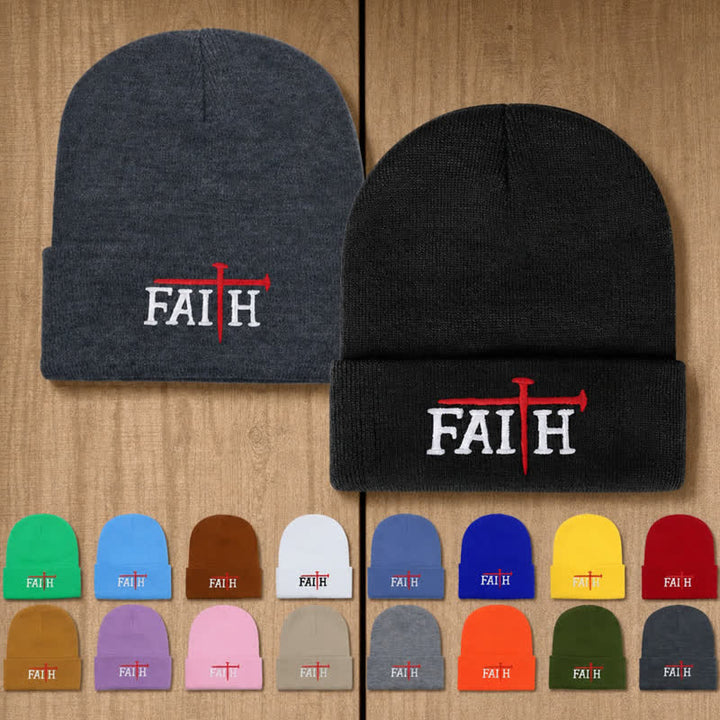 Christianartworkshop Faith Nail Cross Embroidery Unisex Cotton Knit Beanie - image 1