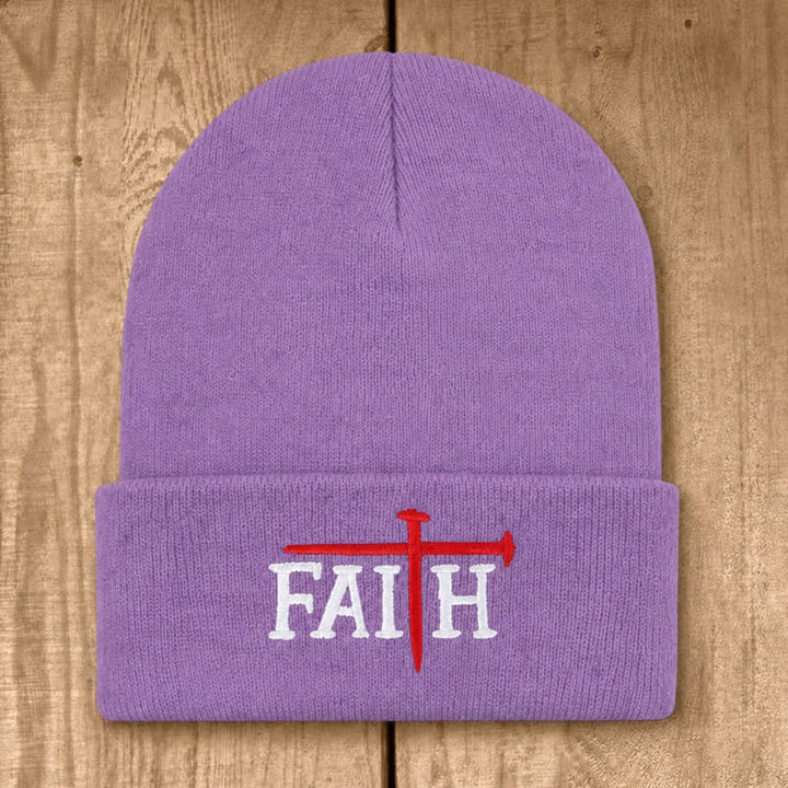 Christianartworkshop Faith Nail Cross Embroidery Unisex Cotton Knit Beanie - Light Purple - image 19
