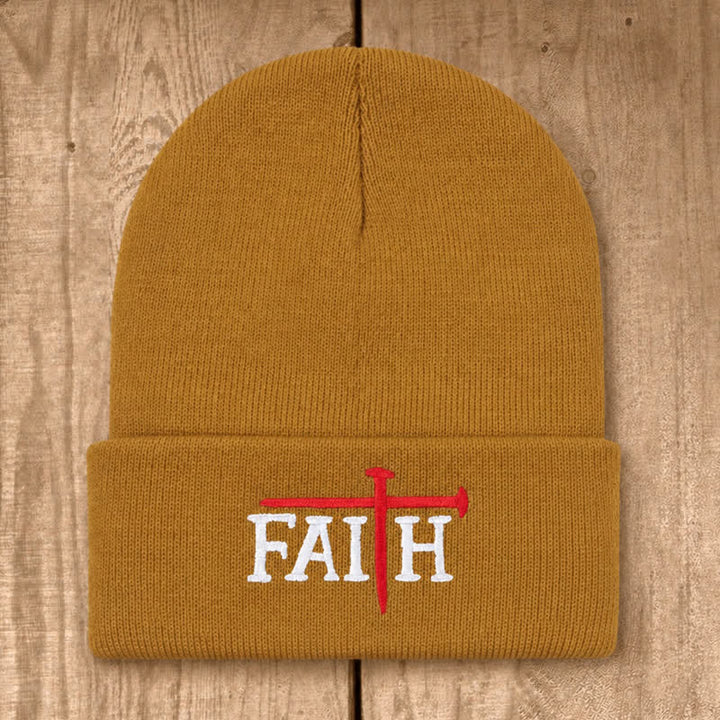 Christianartworkshop Faith Nail Cross Embroidery Unisex Cotton Knit Beanie - Khaki - image 13