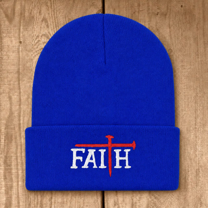 Christianartworkshop Faith Nail Cross Embroidery Unisex Cotton Knit Beanie - Royal Blue - image 17