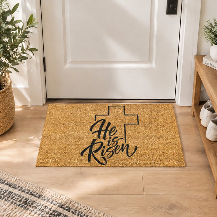 Christianartworkshop Minimal Outline Cross '' He Is Risen'' Doormat - image 1