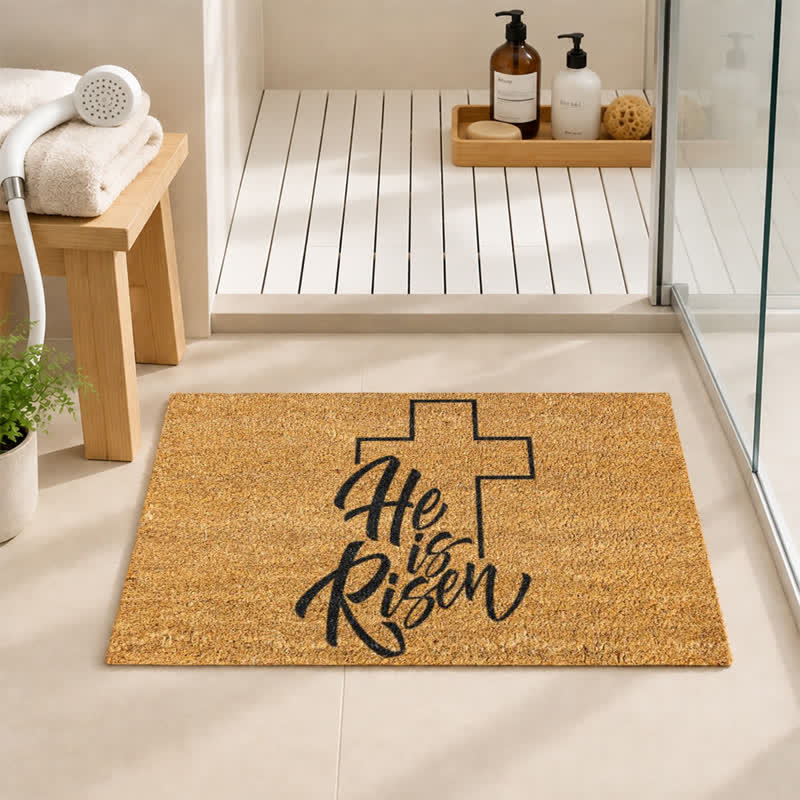 Christianartworkshop Minimal Outline Cross '' He Is Risen'' Doormat - image 2