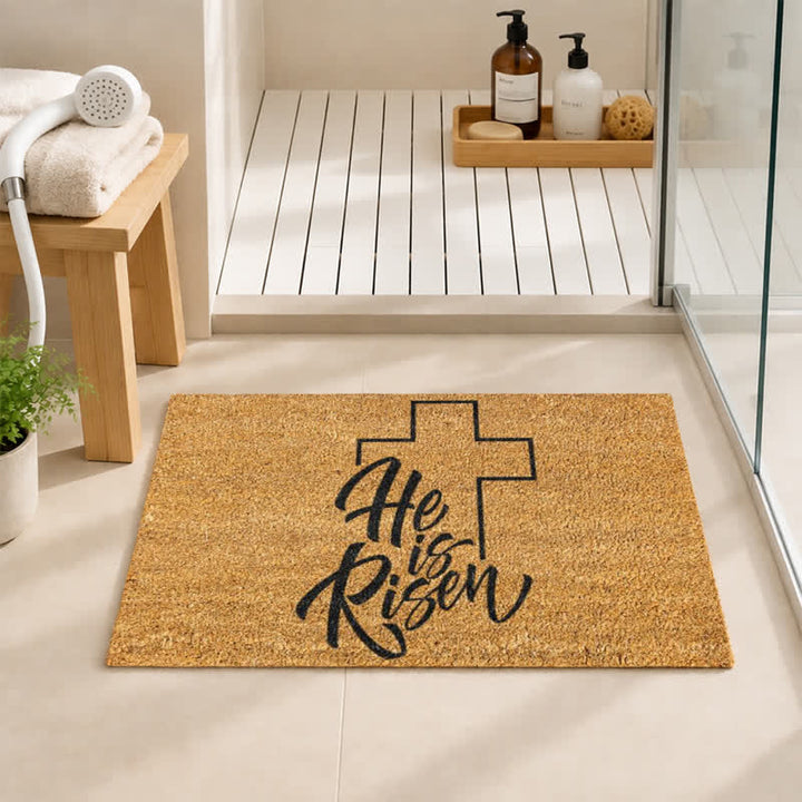 Christianartworkshop Minimal Outline Cross '' He Is Risen'' Doormat - image 2