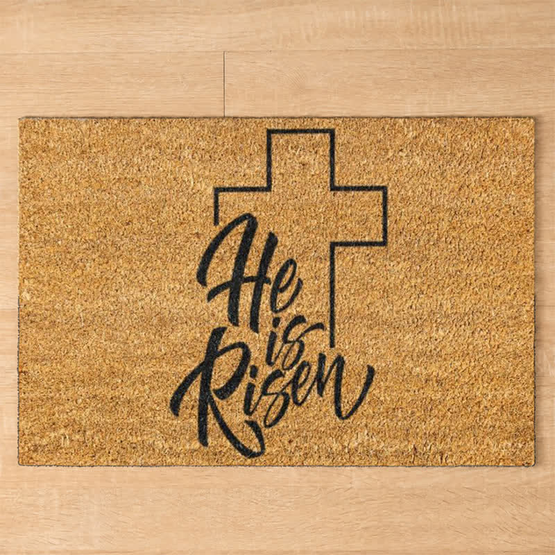 Christianartworkshop Minimal Outline Cross '' He Is Risen'' Doormat - image 3