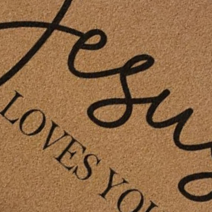 Christianartworkshop Cursive Jesus Loves You Leaf Accent Coir Doormat - image 4