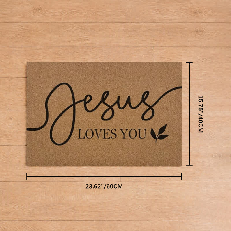 Christianartworkshop Cursive Jesus Loves You Leaf Accent Coir Doormat - 15.75''*23.62''/40*60cm - image 7