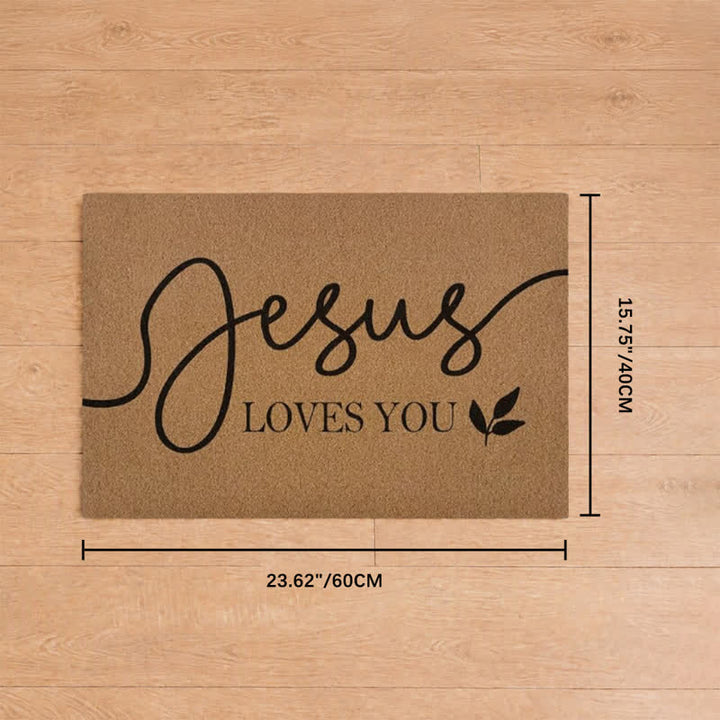 Christianartworkshop Cursive Jesus Loves You Leaf Accent Coir Doormat - 15.75''*23.62''/40*60cm - image 7