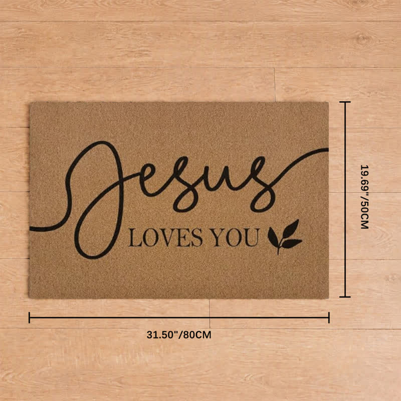 Christianartworkshop Cursive Jesus Loves You Leaf Accent Coir Doormat - 19.69''*31.5''/50*80cm - image 8