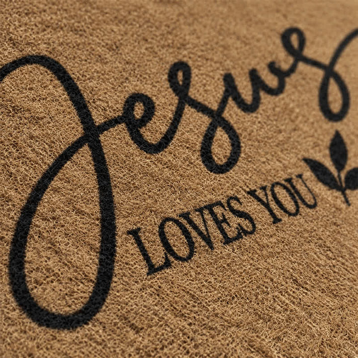 Christianartworkshop Cursive Jesus Loves You Leaf Accent Coir Doormat - image 5