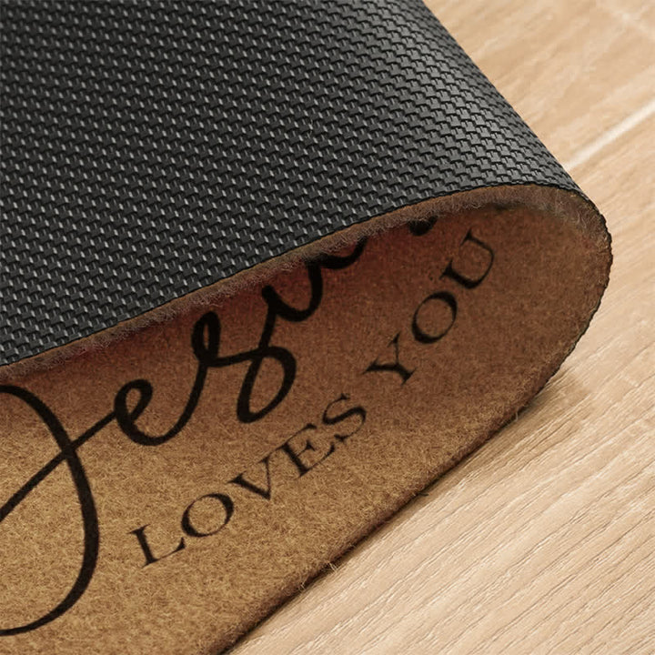 Christianartworkshop Cursive Jesus Loves You Leaf Accent Coir Doormat - image 6