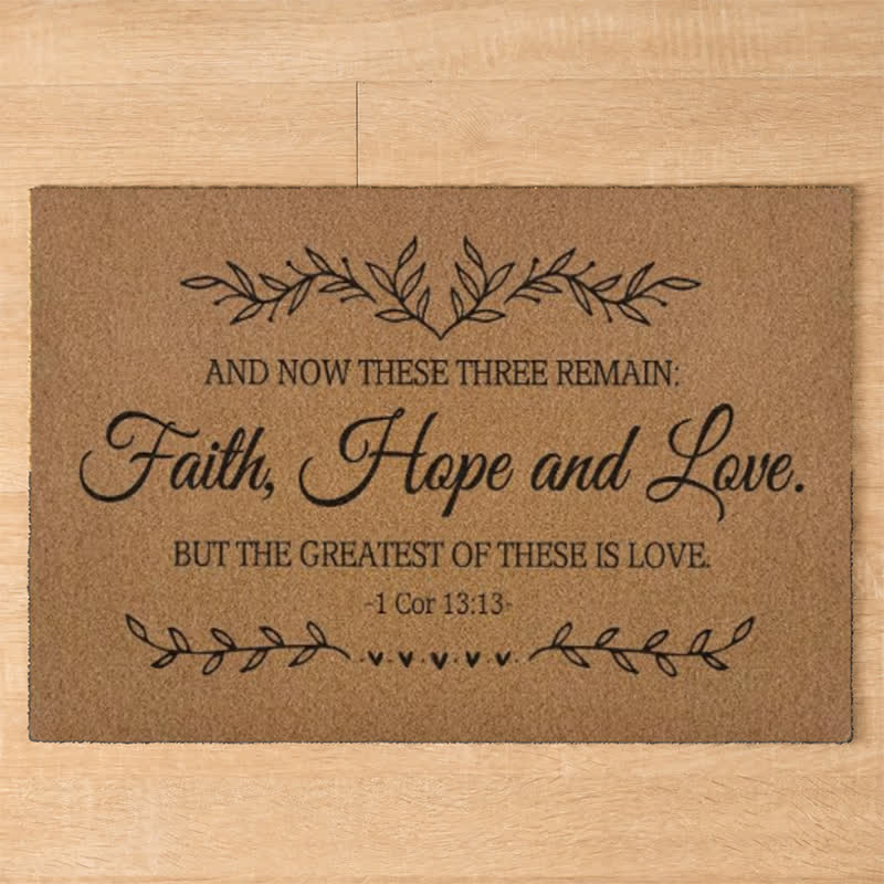 Christianartworkshop 1 Corinthians 13:13 Faith Hope Love Artificial Coir Doormat - image 3