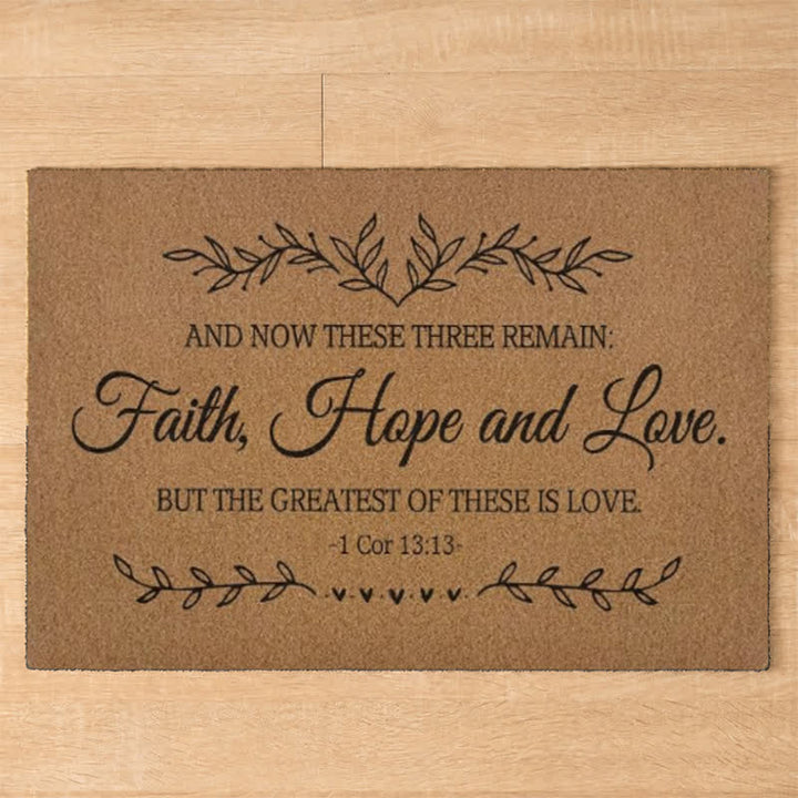 Christianartworkshop 1 Corinthians 13:13 Faith Hope Love Artificial Coir Doormat - image 3