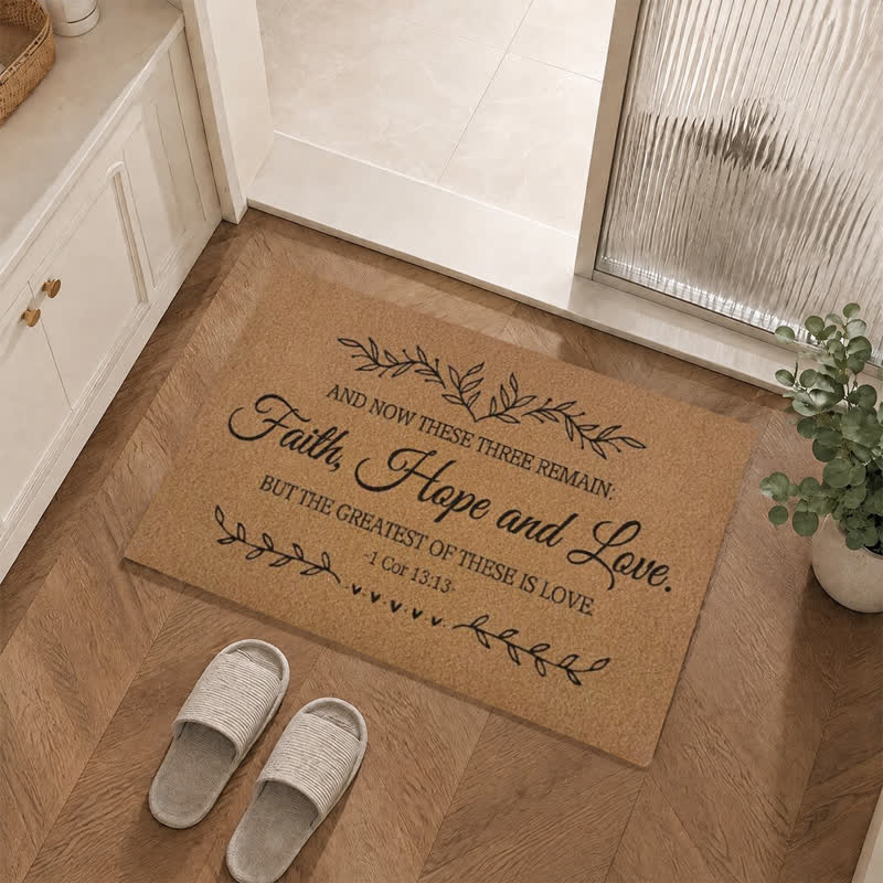 Christianartworkshop 1 Corinthians 13:13 Faith Hope Love Artificial Coir Doormat - image 1