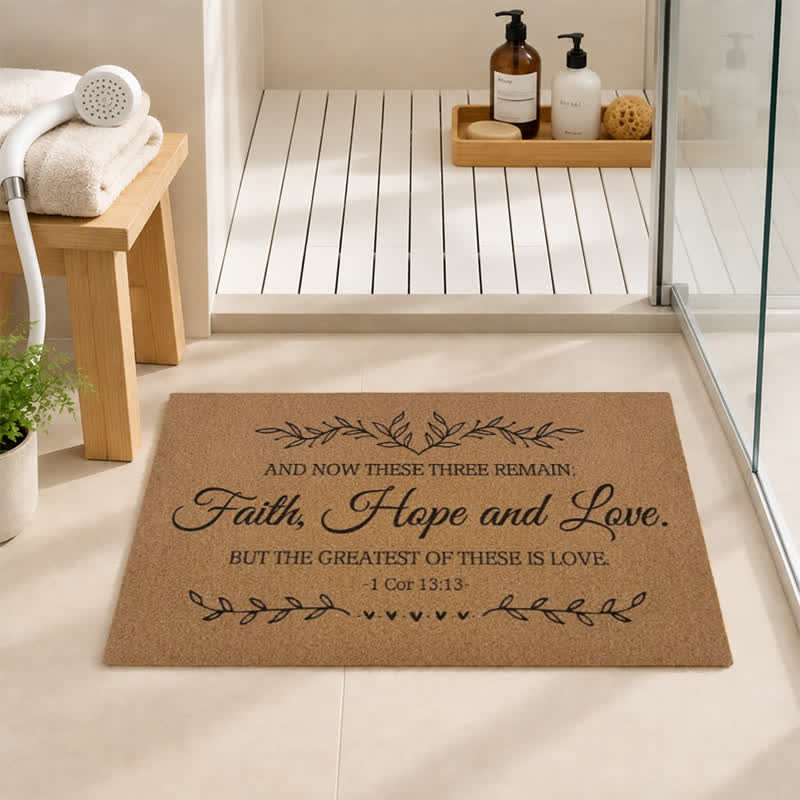 Christianartworkshop 1 Corinthians 13:13 Faith Hope Love Artificial Coir Doormat - image 2