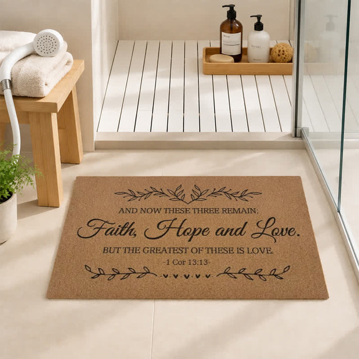 Christianartworkshop 1 Corinthians 13:13 Faith Hope Love Artificial Coir Doormat - image 2